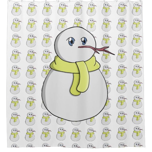 黄色いスカーフを着ている雪だるま シャワーカーテン (正面)