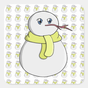 黄色いスカーフを着ている雪だるま スクエアシール