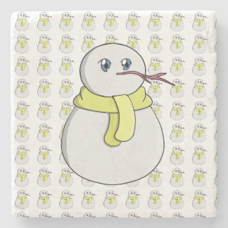 黄色いスカーフを着ている雪だるま ストーンコースター