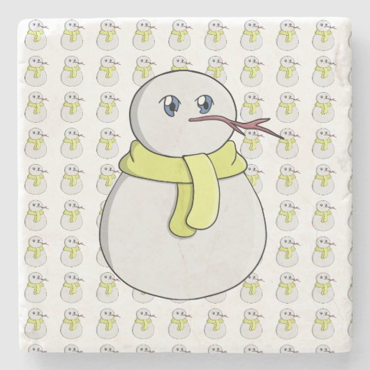黄色いスカーフを着ている雪だるま ストーンコースター (正面)