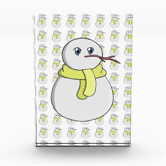 黄色いスカーフを着ている雪だるま フォトブロック (正面)