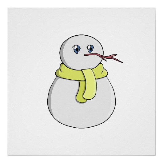 黄色いスカーフを着ている雪だるま ポスター (正面)