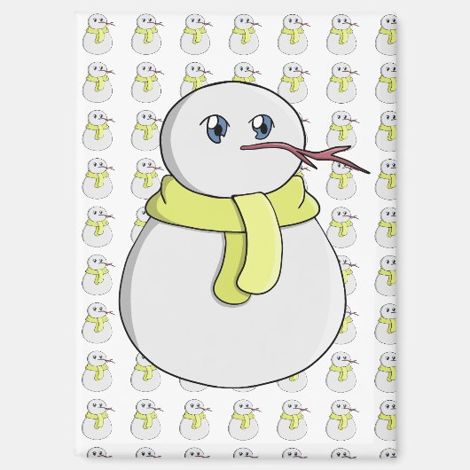 黄色いスカーフを着ている雪だるま マグネット (正面)