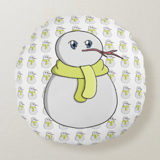 黄色いスカーフを着ている雪だるま ラウンドクッション