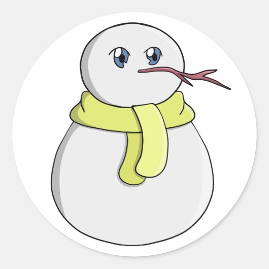 黄色いスカーフを着ている雪だるま ラウンドシール (正面)
