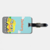 黄色いスクールバスおよび幸せな子供の荷物のラベル ラゲッジタグ (裏面横)