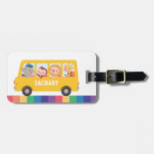 黄色いスクールバスとかわいい動物の子どもの名前 ラゲッジタグ (正面横)