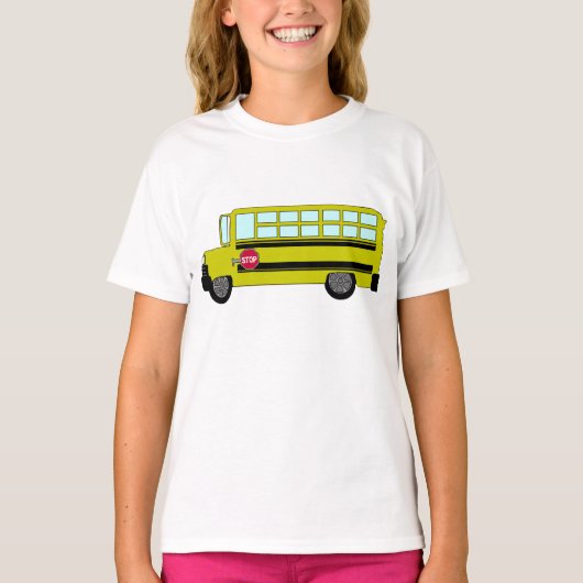 黄色いスクールバスと停車表示 Tシャツ (正面)
