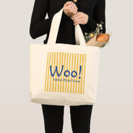 黄色いストライプが可愛いブルーのWoo ウェディングシャワー ラージトートバッグ