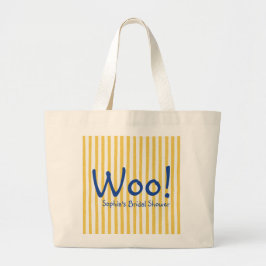 黄色いストライプが可愛いブルーのWoo ウェディングシャワー ラージトートバッグ