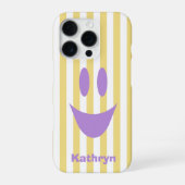 黄色いストライプのかわいいラベンダーのスマイル iPhoneケース (裏面)