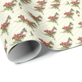 黄色いストライプのスプリングローズのラッピングペーパー ラッピングペーパー