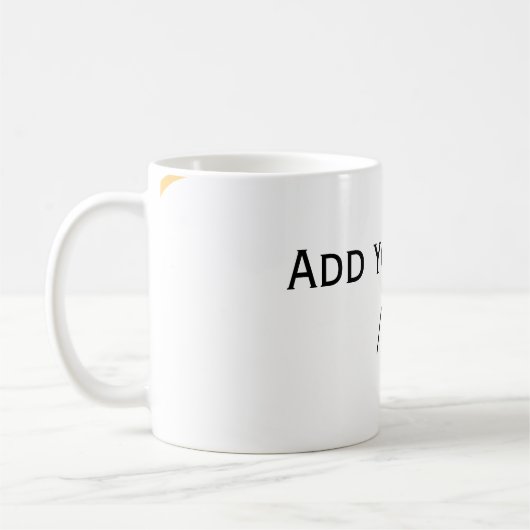 黄色いスペイン風の境界線の名前のメッセージのテキスト行 コーヒーマグカップ (左)