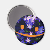 黄色いスマイリーフェイスで青い花 マグネット (正面/裏面)
