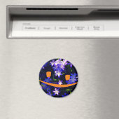 黄色いスマイリーフェイスで青い花 マグネット (インサイチュ (食洗機))