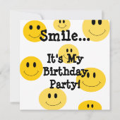 黄色いスマイルの顔のバースデーパーティ招待状 招待状 (正面)