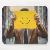 黄色いスマイル顔標識のあるビジネスマン マウスパッド (正面)