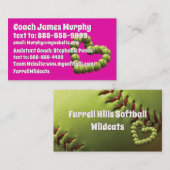 黄色いソフトボールのハートのコーチカード 名刺 (正面/裏面)