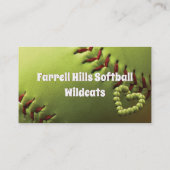 黄色いソフトボールのハートのコーチカード 名刺 (裏面)