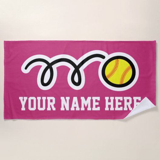黄色いソフトボールのロゴのカスタムなビーチタオルのギフト ビーチタオル (正面)