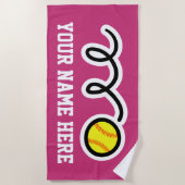 黄色いソフトボールのロゴのカスタムなビーチタオルのギフト ビーチタオル (正面)