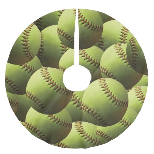 黄色いソフトボールの数々のな球 ブラッシュドポリエステルツリースカート (正面)