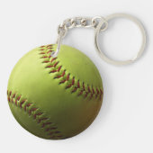 黄色いソフトボールの赤イニシャルか数 キーホルダー (裏面)
