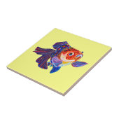 黄色いタイルのさらさのVeiltailの金魚 タイル (側面)