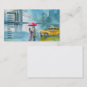 黄色いタクシーのカップルの雨の日のロマンチックなカップル 名刺 (正面/裏面)