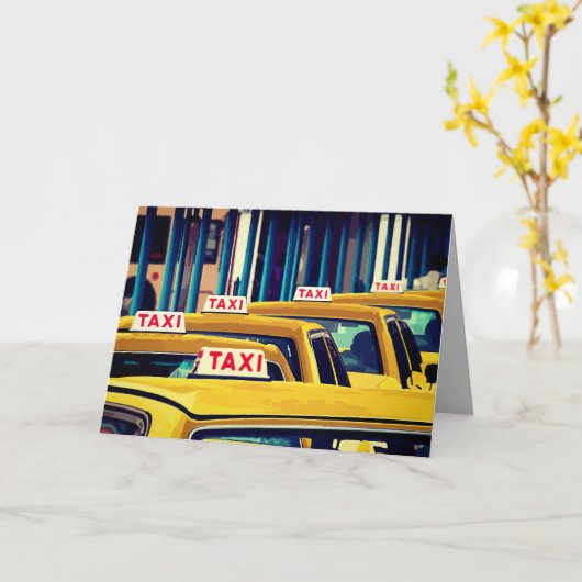 黄色いタクシー大事な行事のブランクの挨拶状 カード (黄色い花)