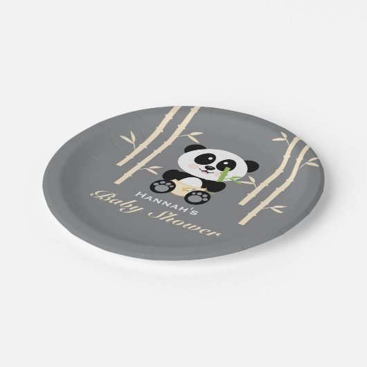 黄色いタケパンダのベビーシャワー ペーパープレート (アングル)