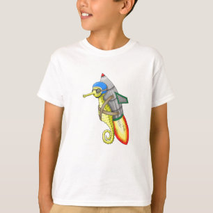 黄色いタツノオトシゴのジェットパック搭乗 Tシャツ