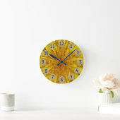 黄色いタンポポの花の写真の黒ディジット ラウンド壁時計 (ホーム)