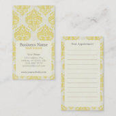 黄色いダマスク織のアポイントメントの名刺 予約カード (正面/裏面)