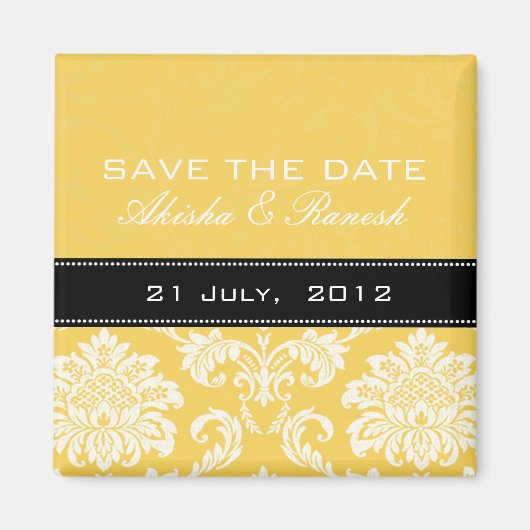 黄色いダマスク織の保存日付の磁石 マグネット (正面)