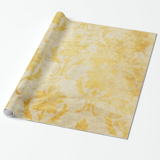 黄色いダマスク織の汚いパターン ラッピングペーパー (アンロールド)