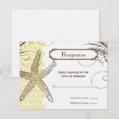 黄色いダマスク織の熱帯結婚式の応答カード 出欠カード (正面/裏面)