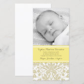 黄色いダマスク織はベビーシャワーの写真カード感謝していしています サンキューカード (正面/裏面)