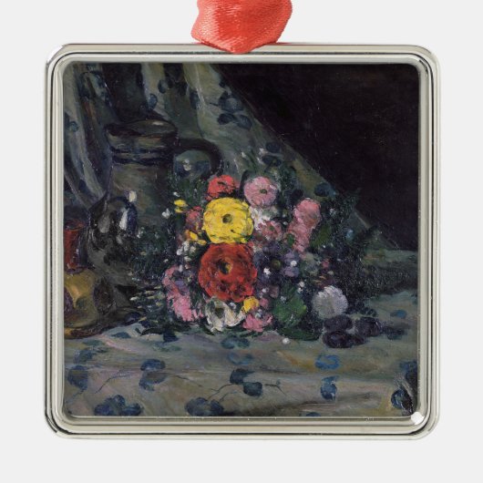 黄色いダリア、c.1873のポールセザンヌ|の花束 メタルオーナメント (正面)