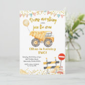 黄色いダンプトラック少年の誕生日パーティー 招待状 (スタンド正面)