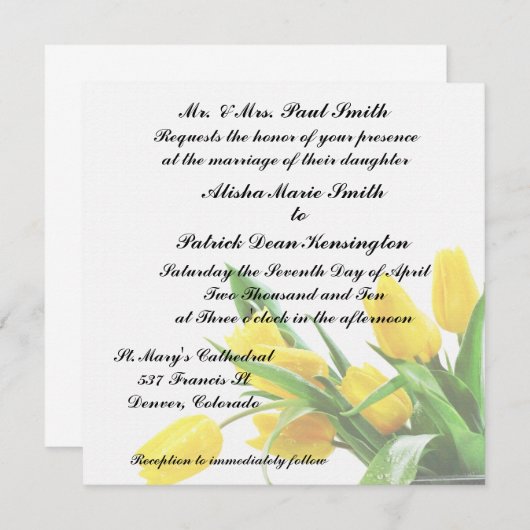 黄色いチューリップの結婚式招待状の発表 招待状 (正面/裏面)