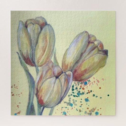 黄色いチューリップの花束3枚 ジグソーパズル (縦)