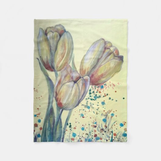 黄色いチューリップの花束3枚 フリースブランケット (正面)