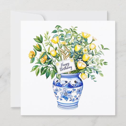 黄色いチューリップの花束。誕生日 シーズンカード (正面)