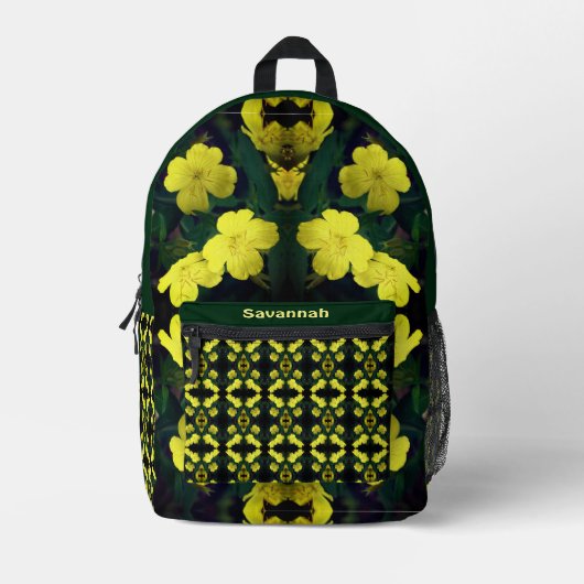 黄色いツツツジの花の抽象芸術 プリントバックパック (正面)
