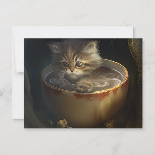 黄色いティーカップの子猫 – Catポストカード ポストカード