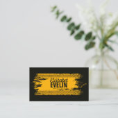 黄色いテクスチャ上のタイヤトラックプリントグランジマーク 名刺 (スタンド正面)