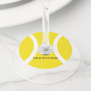 黄色いテニス・ボールの誕生会のワイングラスは付きます ワイングラスタグ