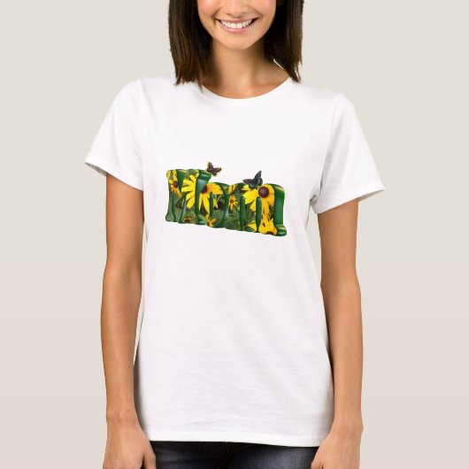 黄色いデイジーおよび蝶お母さんのTシャツ Tシャツ (正面)