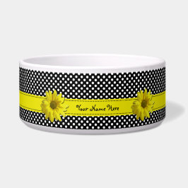 黄色いデイジーの白黒水玉模様 ボウル